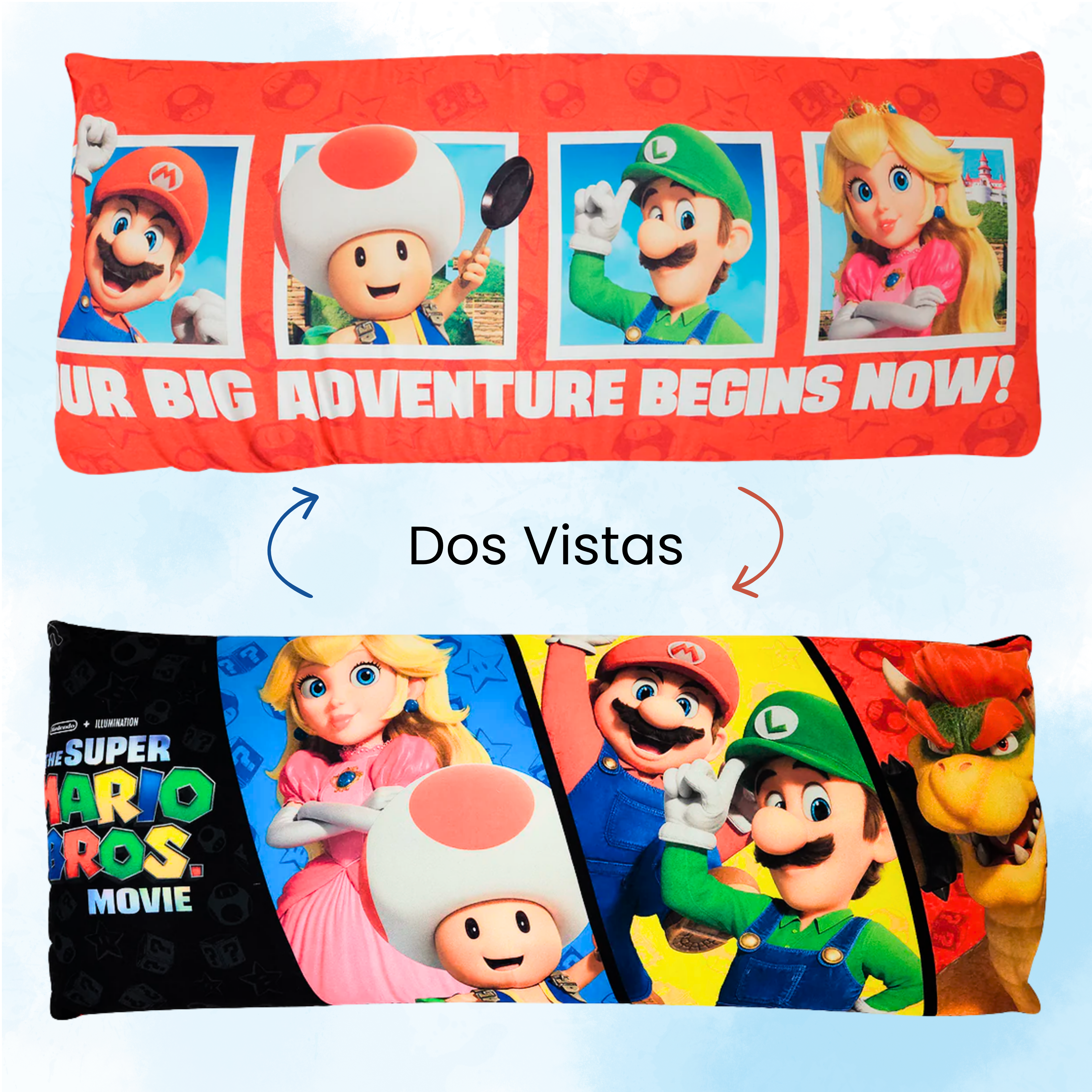 Almohada Súper Jumbo Ligera 120x50 Doble Vista Providencia® Mario Bros