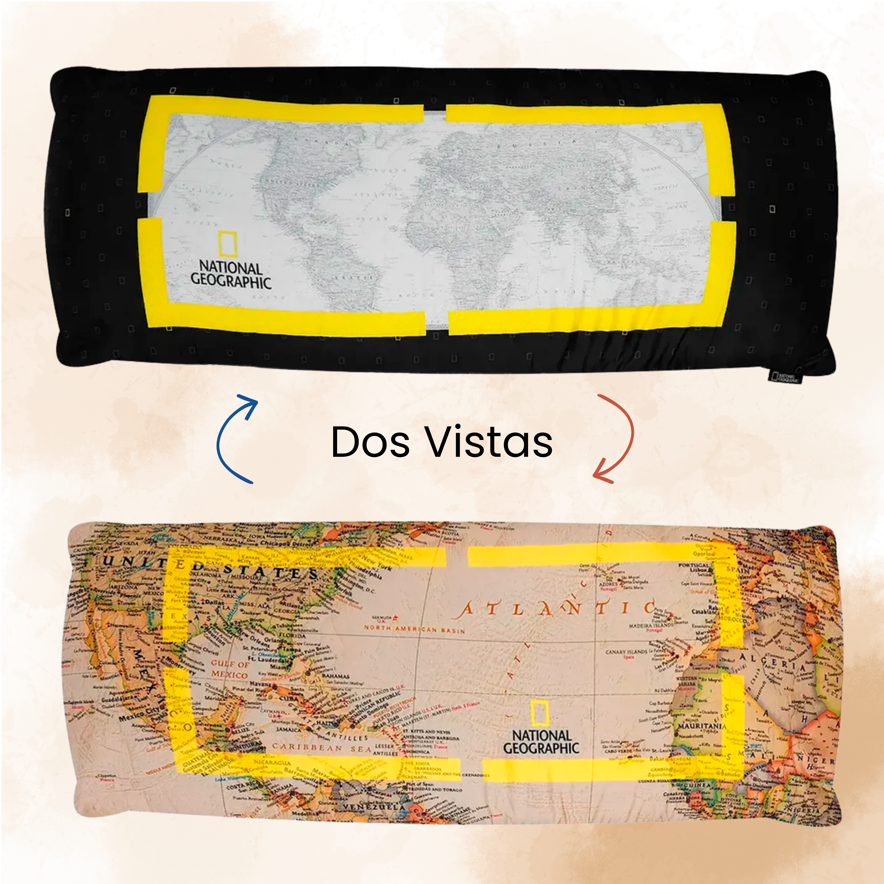 Almohada Súper Jumbo Ligera 120x50 Doble Vista Providencia® National Geographic Mapa