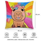 Cojín Reversible Infantil 45x45 Ultra Suave Capibara Arcoíris Providencia®