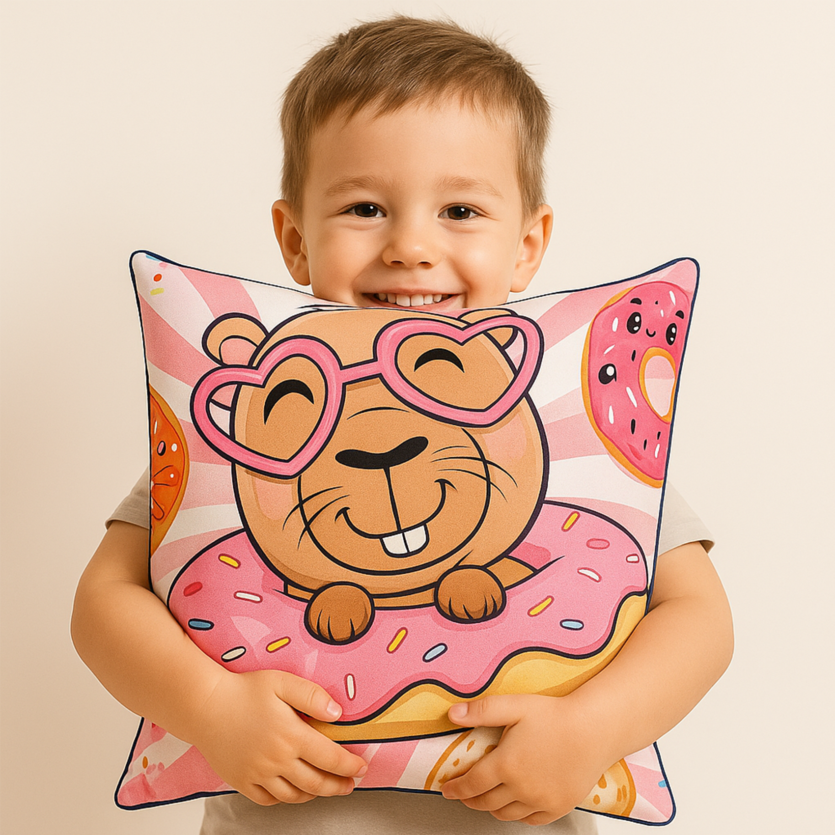 Cojín Reversible Infantil 45x45 Ultra Suave Capibara Feliz Providencia®