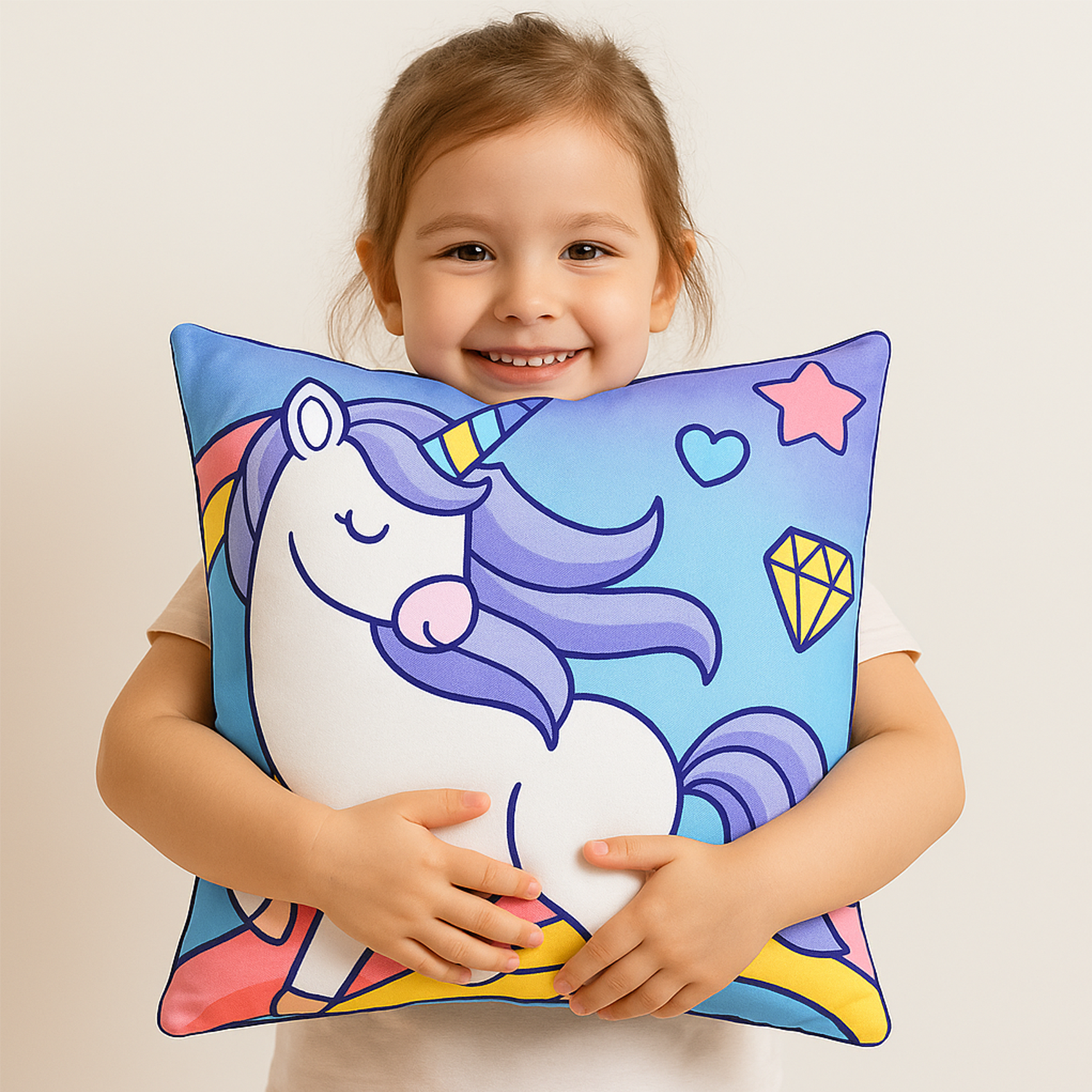 Cojín Reversible Infantil 45x45 Ultra Suave Unicornio Amor Providencia®