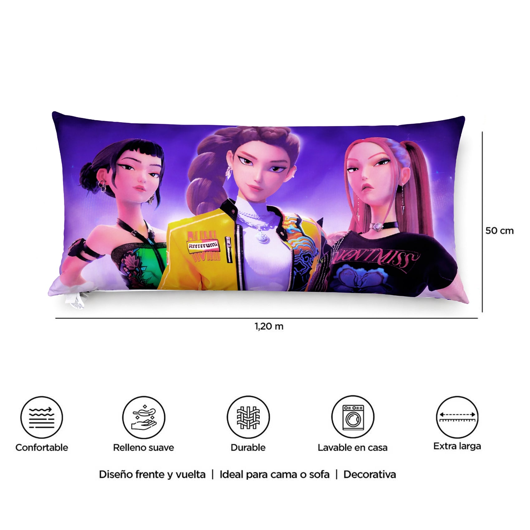 Almohada Súper Jumbo Ligera 120x50 Doble Vista Guerreras K-pop Providencia®