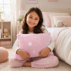 Almohada Infantil Pillow Suave Con Diseño Corazones Rosa