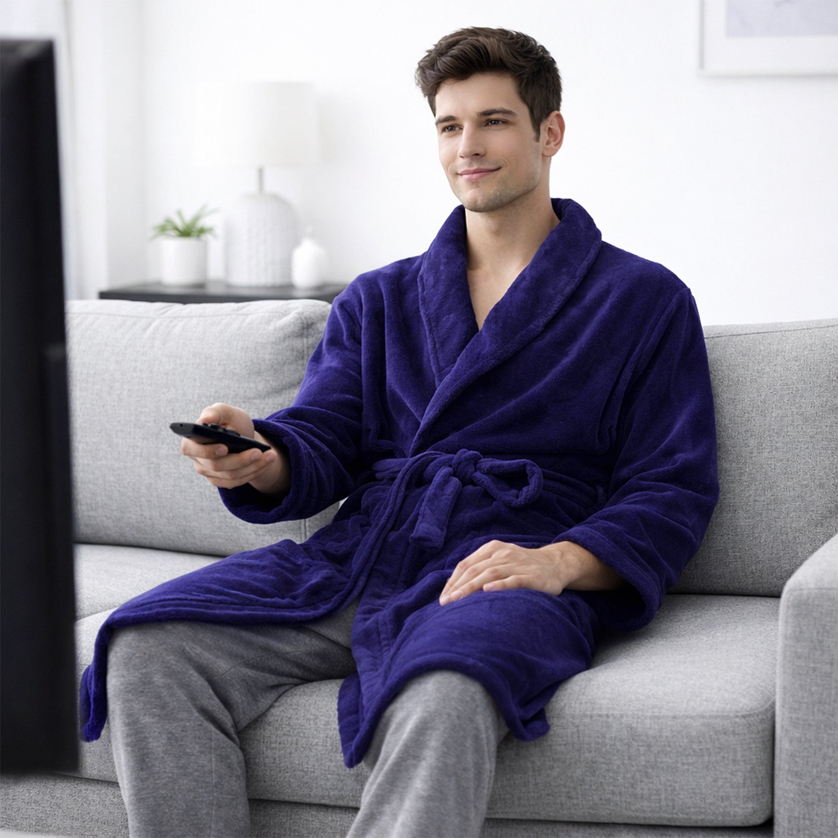 Bata De Descanso Suave 103x66cm Manga Larga Unisex Azul