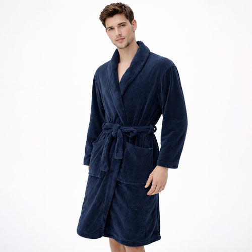 Bata De Descanso Suave 103x66cm Manga Larga Unisex Azul Oscuro
