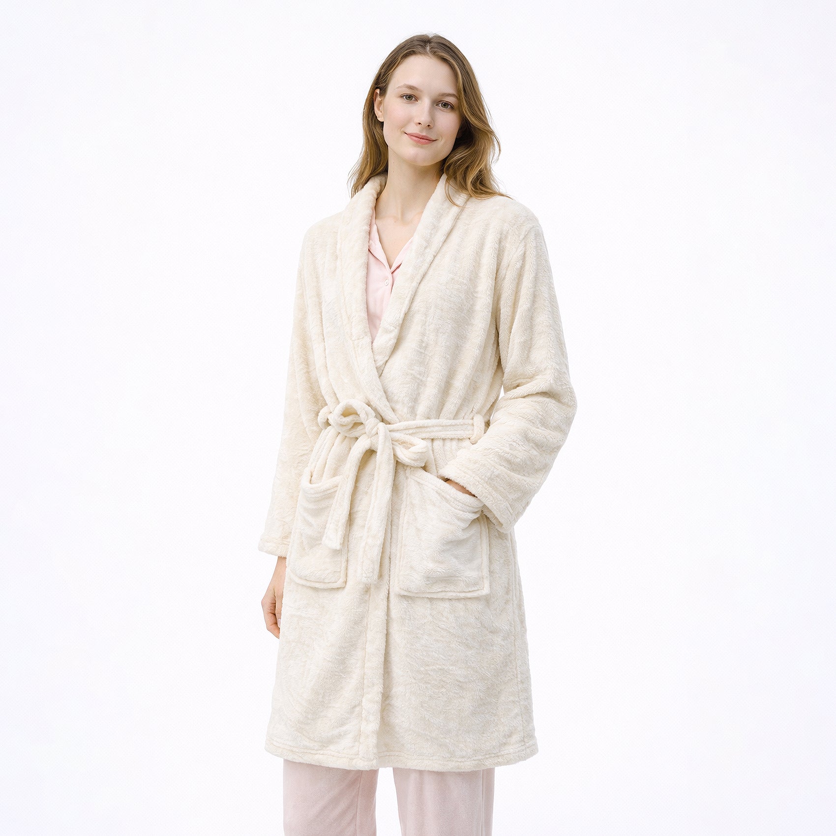 Bata De Descanso Suave 103x66cm Manga Larga Unisex Beige