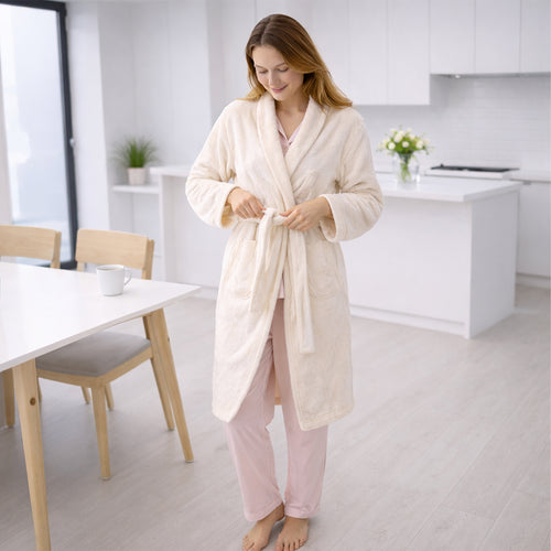 Bata De Descanso Suave 103x66cm Manga Larga Unisex Beige