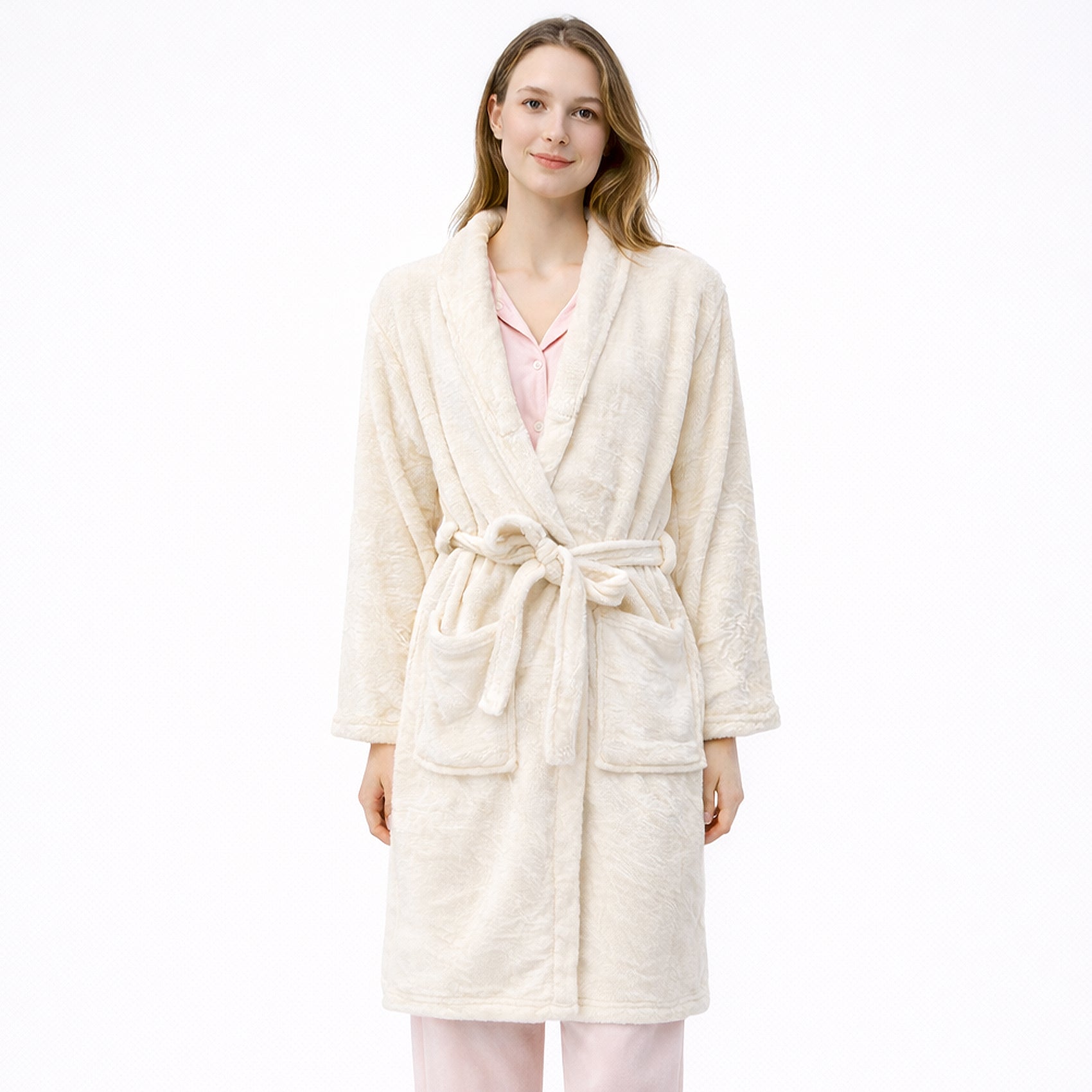Bata De Descanso Suave 103x66cm Manga Larga Unisex Beige