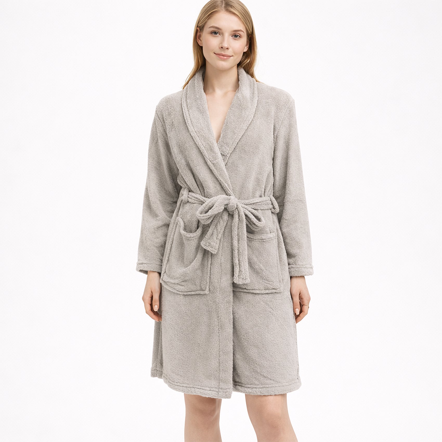 Bata De Descanso Suave 103x66cm Manga Larga Unisex Gris