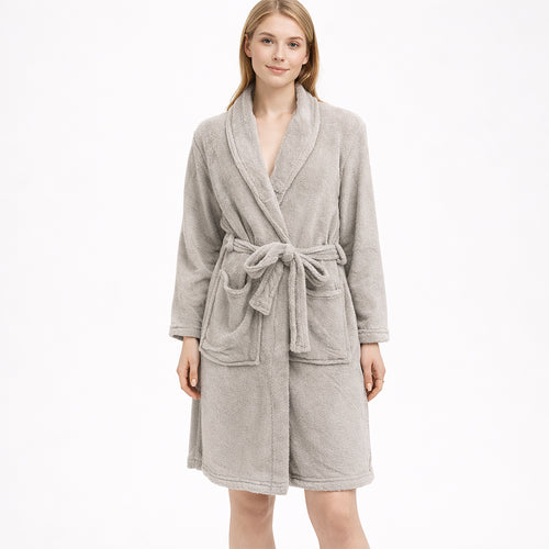 Bata De Descanso Suave 103x66cm Manga Larga Unisex Gris