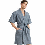Bata Domino Suave Para Descanso / Baño Con Bolsillos Unisex Azul