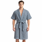 Bata Domino Suave Para Descanso / Baño Con Bolsillos Unisex Azul