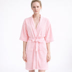 Bata Domino Suave Para Descanso / Baño Con Bolsillos Unisex Rosa
