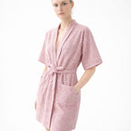 Bata Domino Suave Para Descanso / Baño Con Bolsillos Unisex Rosa Palo