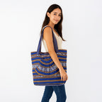 Bolsa Artesanal Abanico Tipo Tote Para Mujer 50x40cm Azul