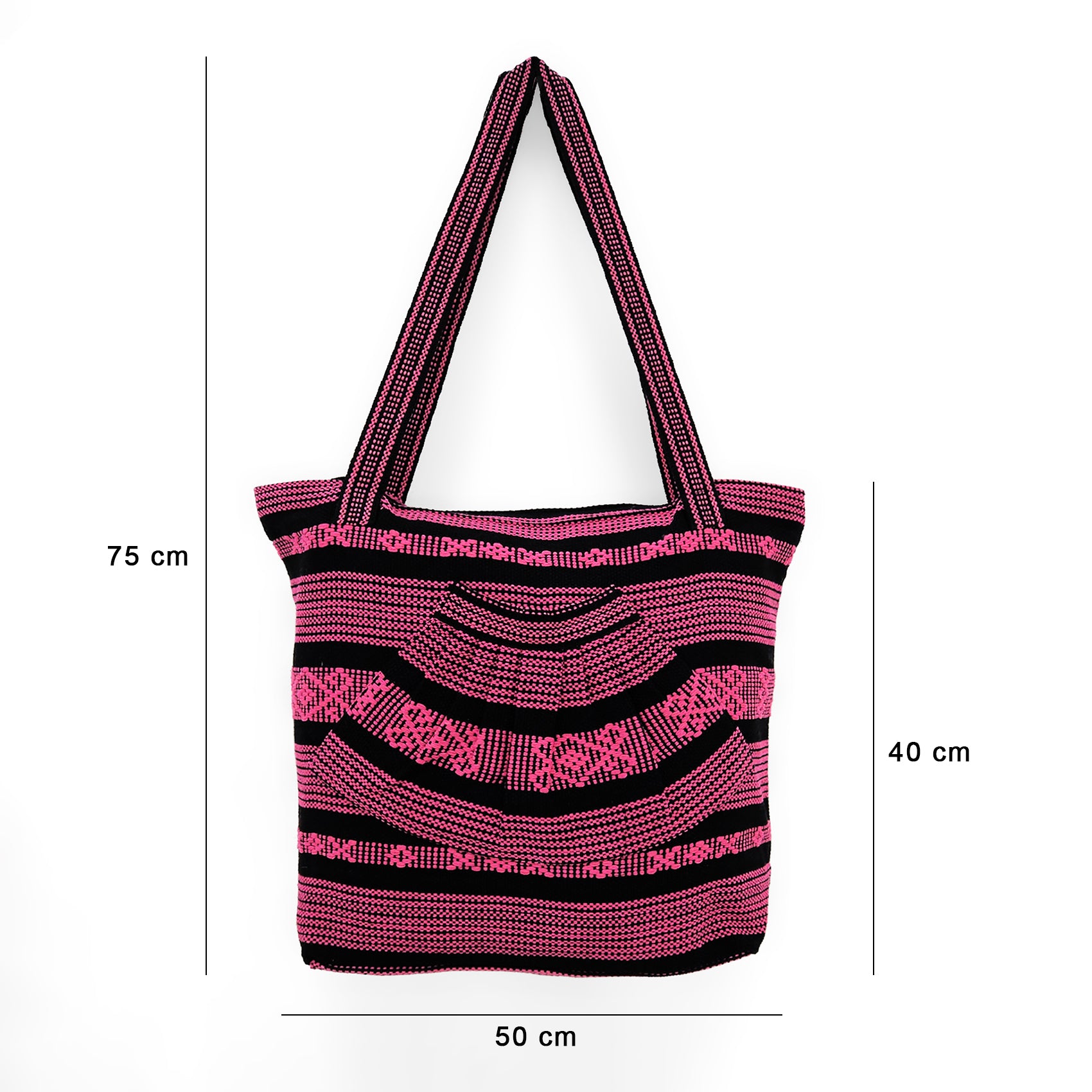 Bolsa Artesanal Abanico Tipo Tote Para Mujer 50x40cm Fucsia