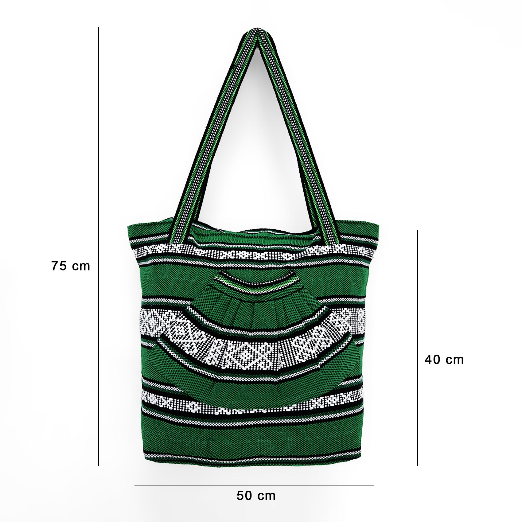 Bolsa Artesanal Abanico Tipo Tote Para Mujer 50x40cm Verde