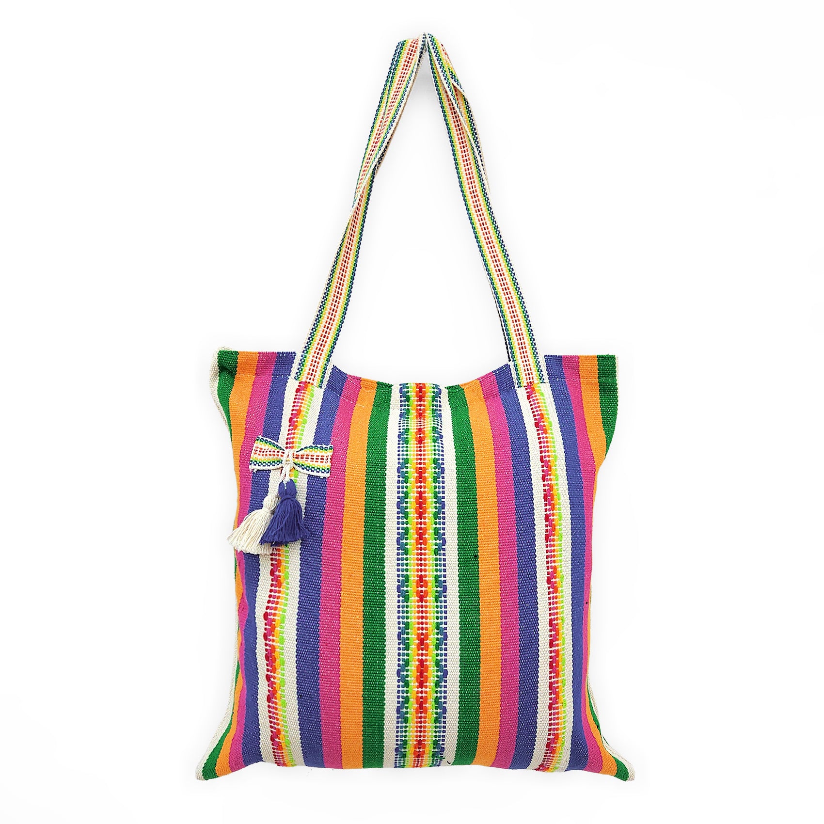 Bolsa Artesanal Mexicana Tipo Tote Bag Para Mujer 45x45cm Arcoíris