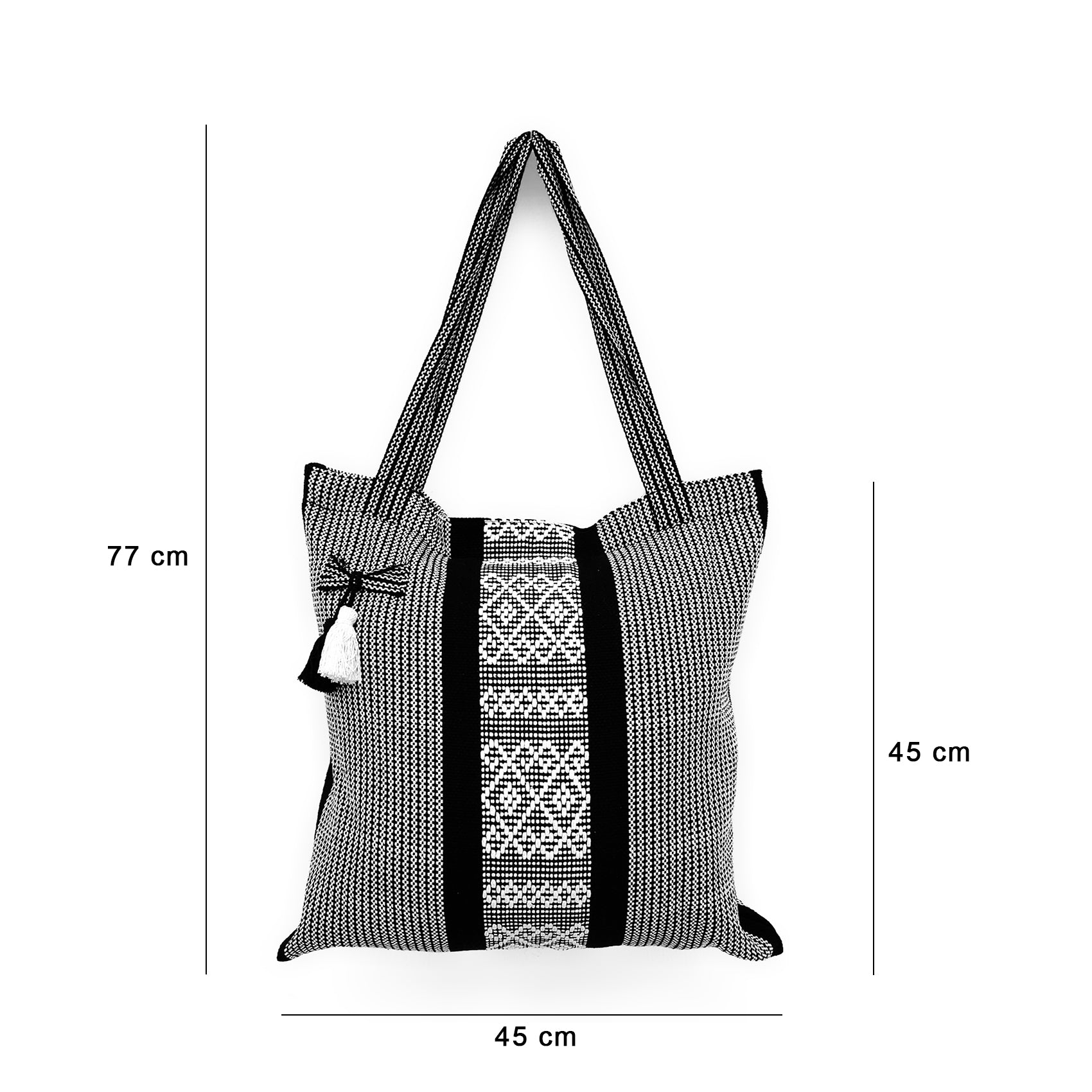 Bolsa Artesanal Mexicana Tipo Tote Bag Para Mujer 45x45cm Negro