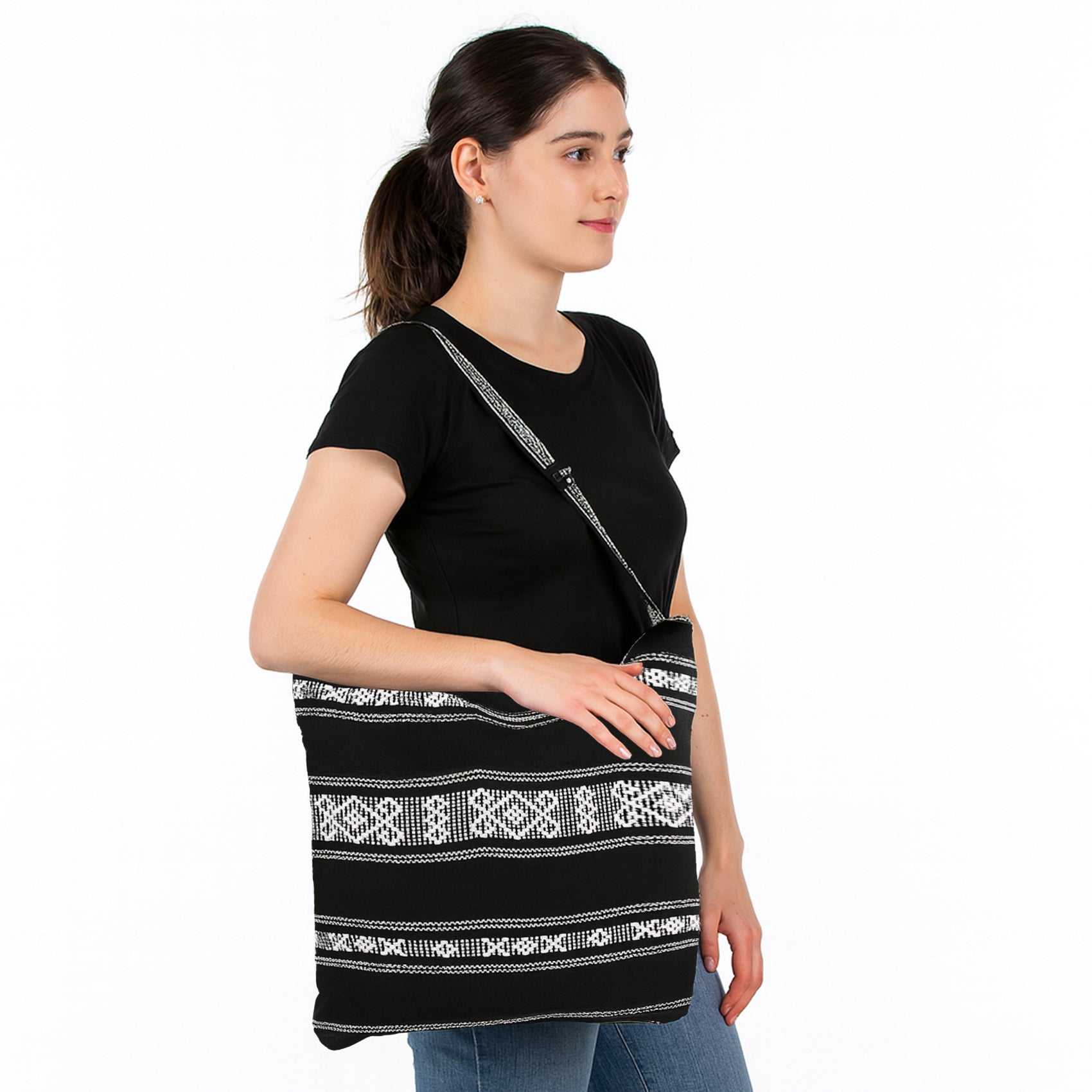 Bolsa Artesanal De Playa Tipo Tote Para Mujer 52x42cm Negro