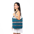 Bolsa Artesanal De Playa Tipo Tote Para Mujer 52x42cm Azul Petroleo