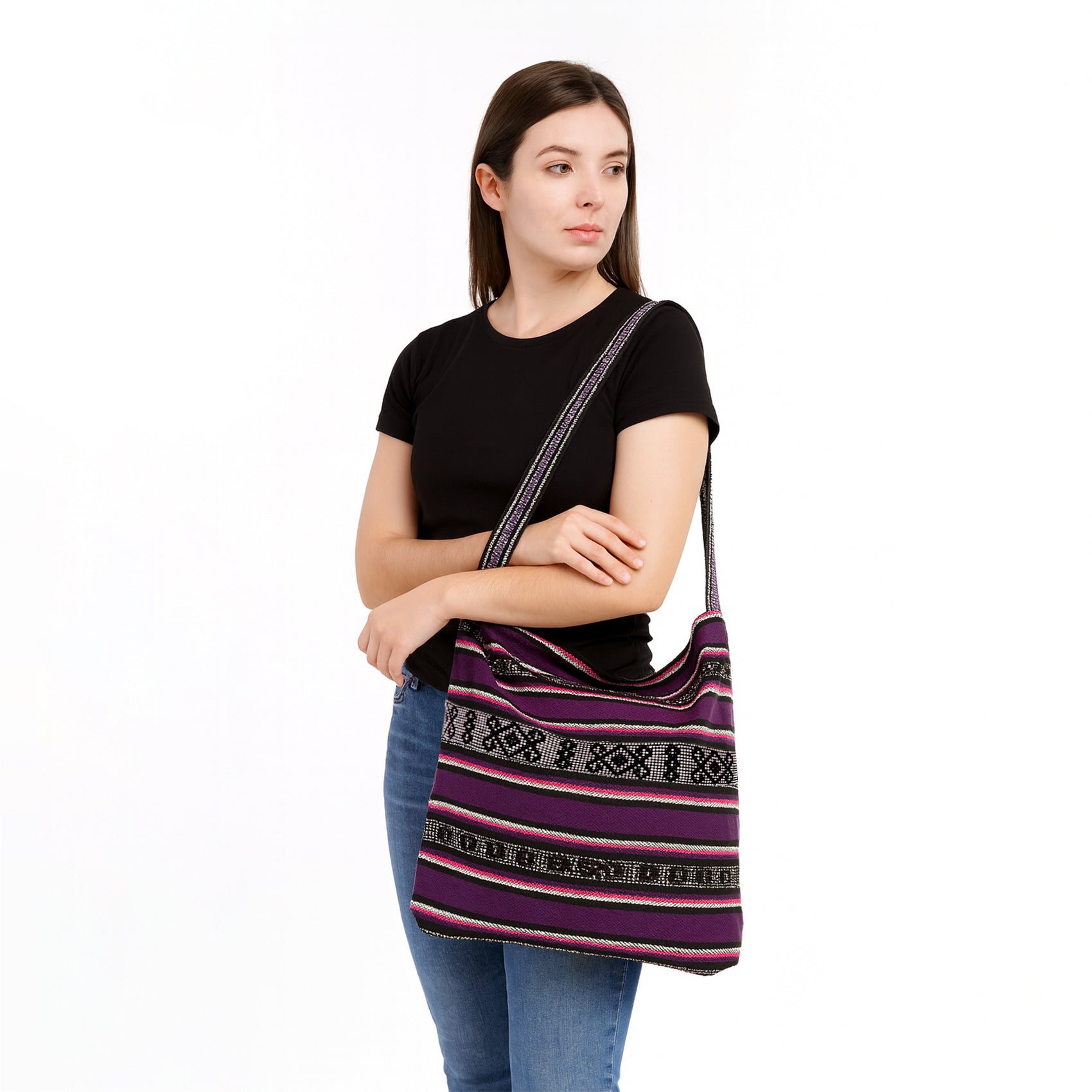 Bolsa Artesanal De Playa Tipo Tote Para Mujer 52x42cm Morado