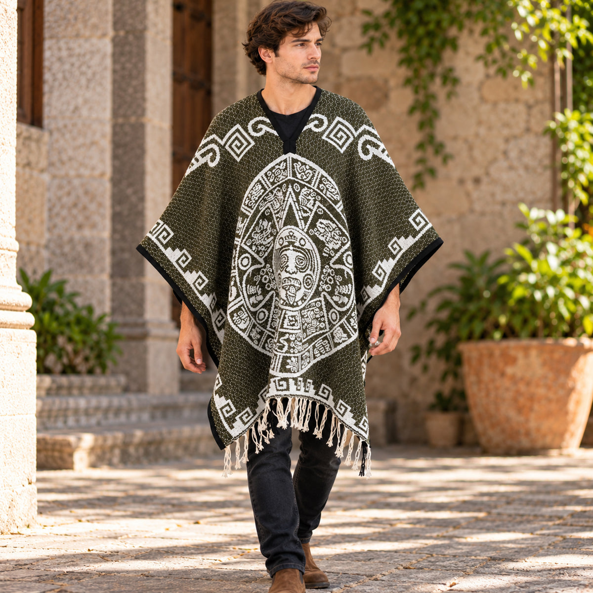 Jorongo Gaban Artesanal Mexicano Calendario Verde Musgo