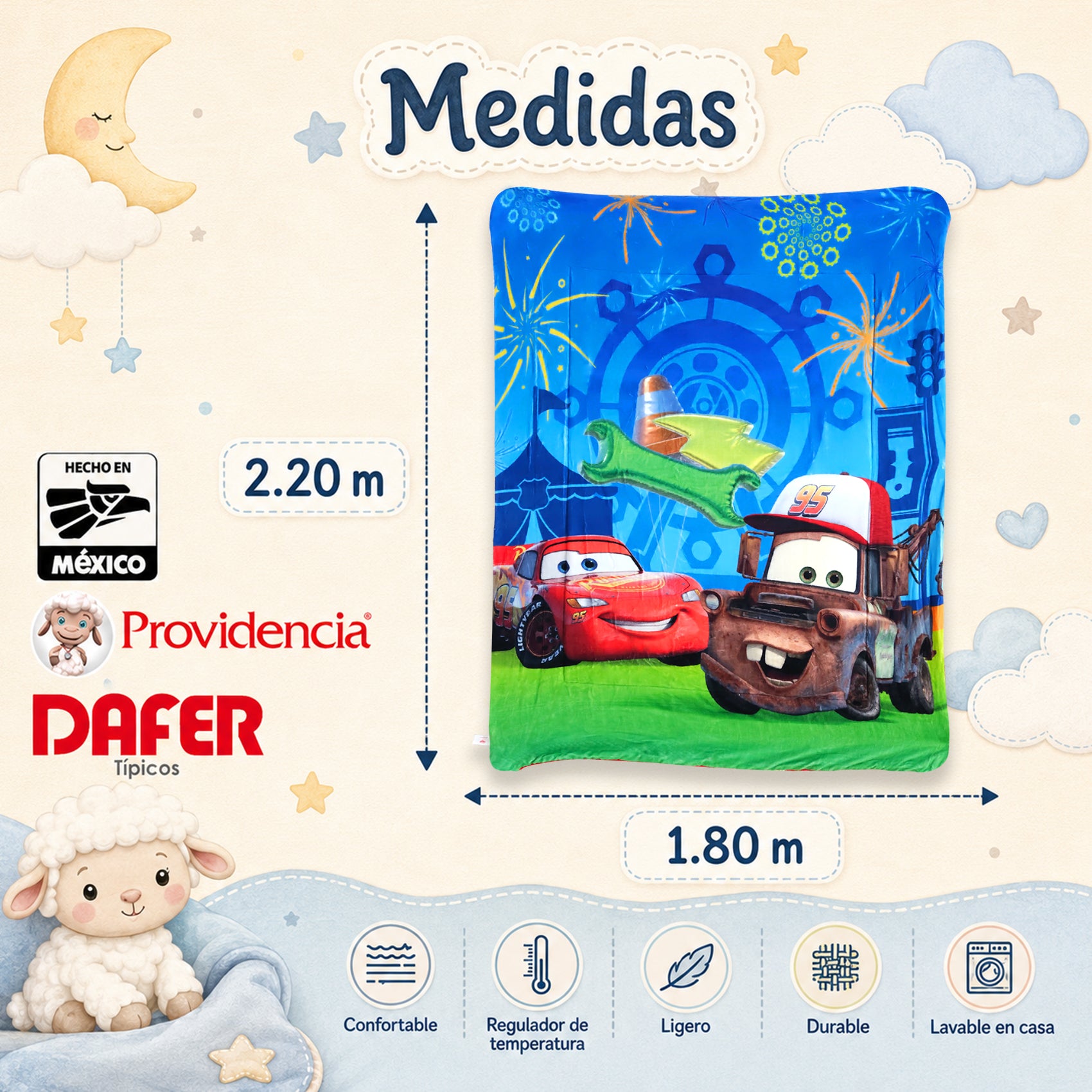 Cobertor Borrega Matrimonial 1.80x2.2m Infantil Providencia® Cars Feria