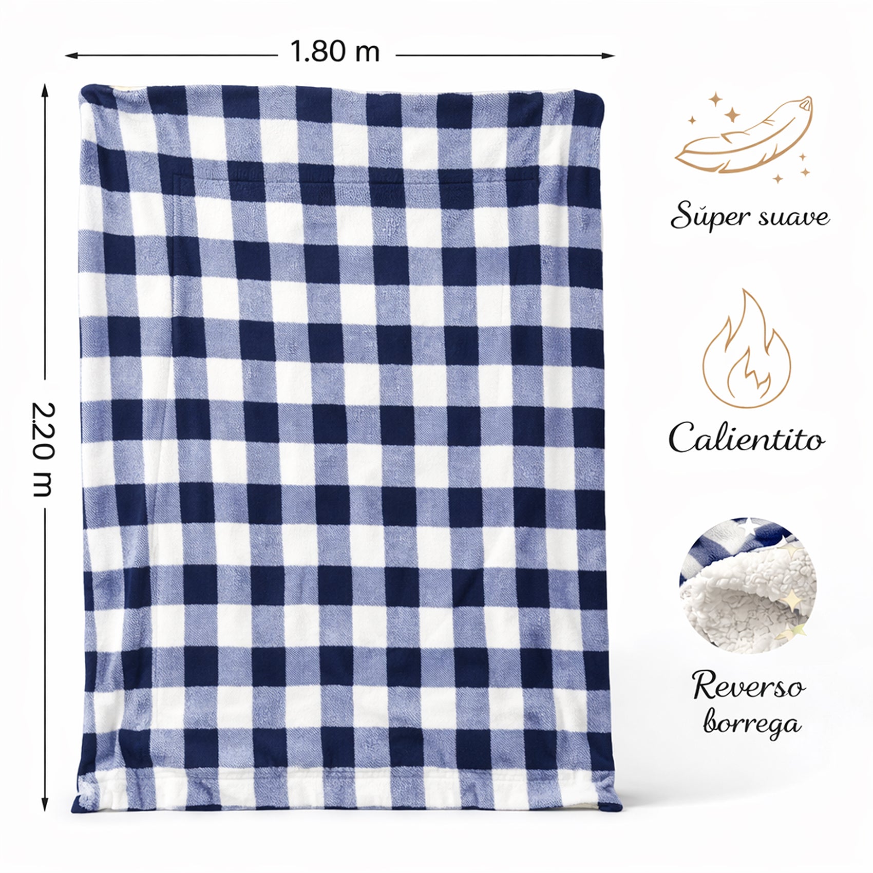 Cobertor Borrega Suave Matrimonial 180x220m Azul Marino Providencia®