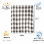 Cobertor Ovejita Ligero Matrimonial 1.80x2.10m Cuadros Beige Gris Providencia®