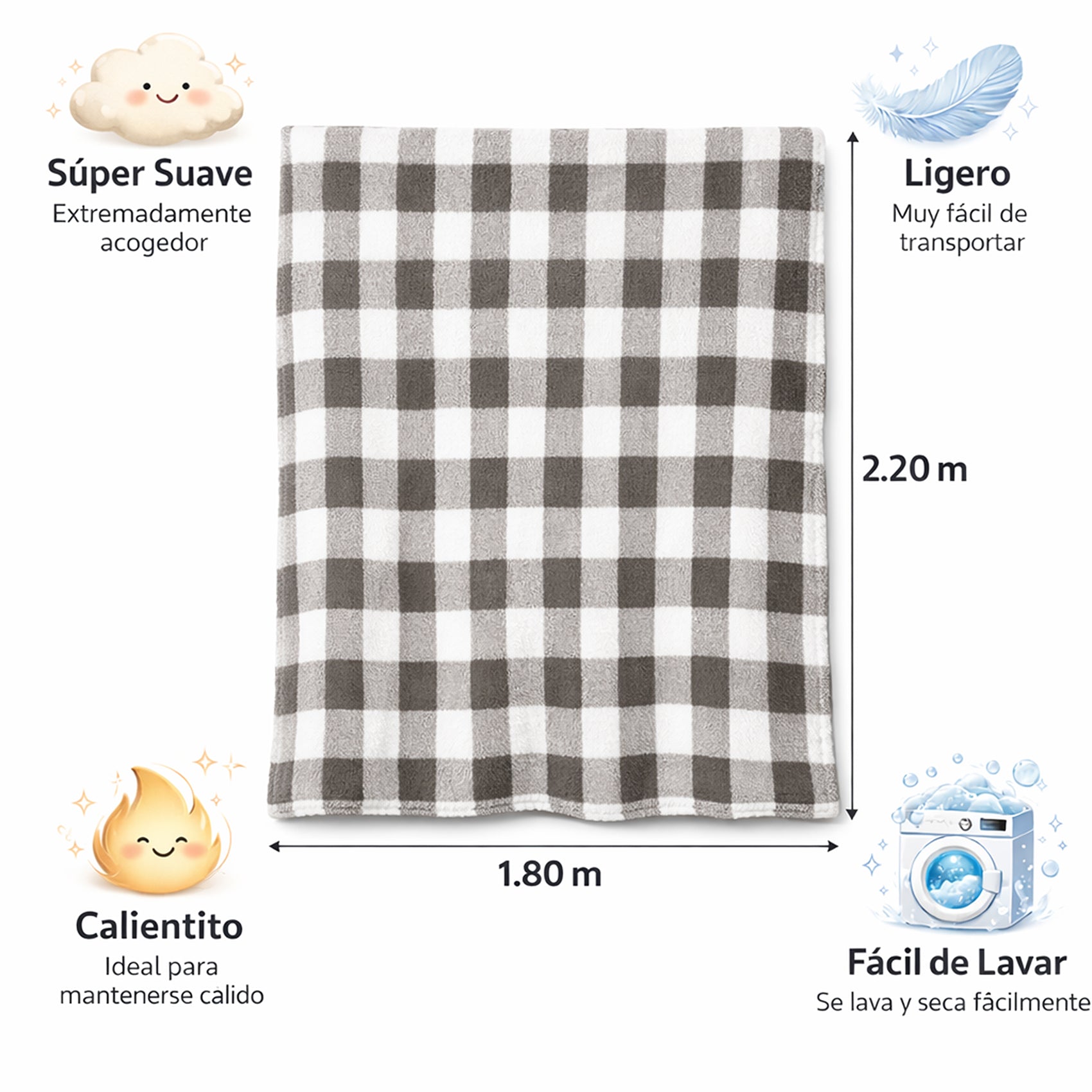 Cobertor Ovejita Ligero Matrimonial 1.80x2.10m Cuadros Beige Gris Providencia®