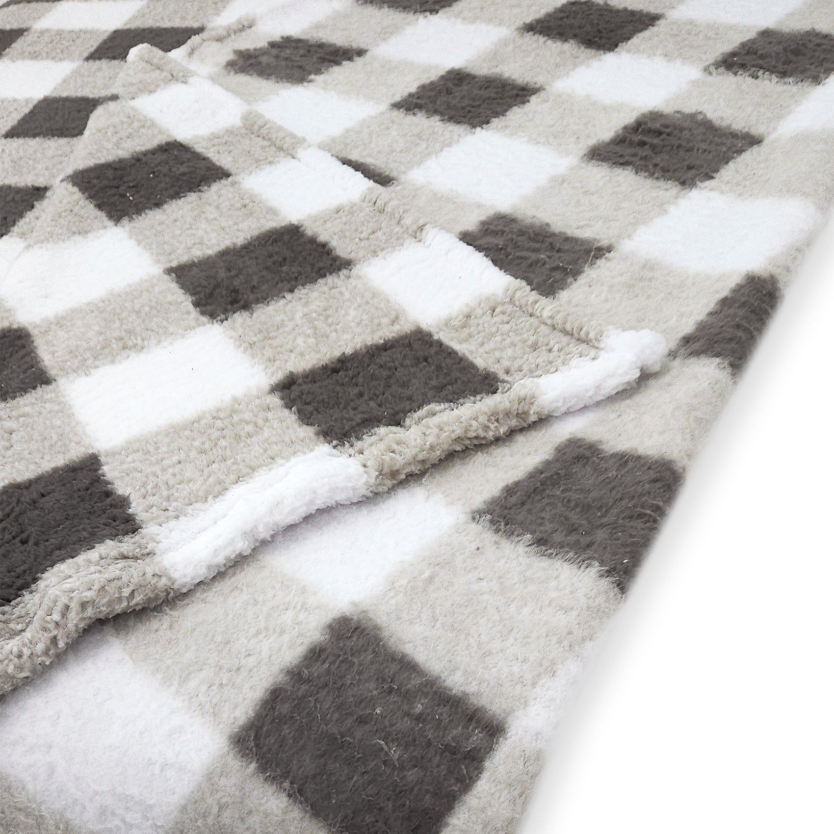 Cobertor Ovejita Ligero Matrimonial 1.80x2.10m Cuadros Beige Gris Providencia®