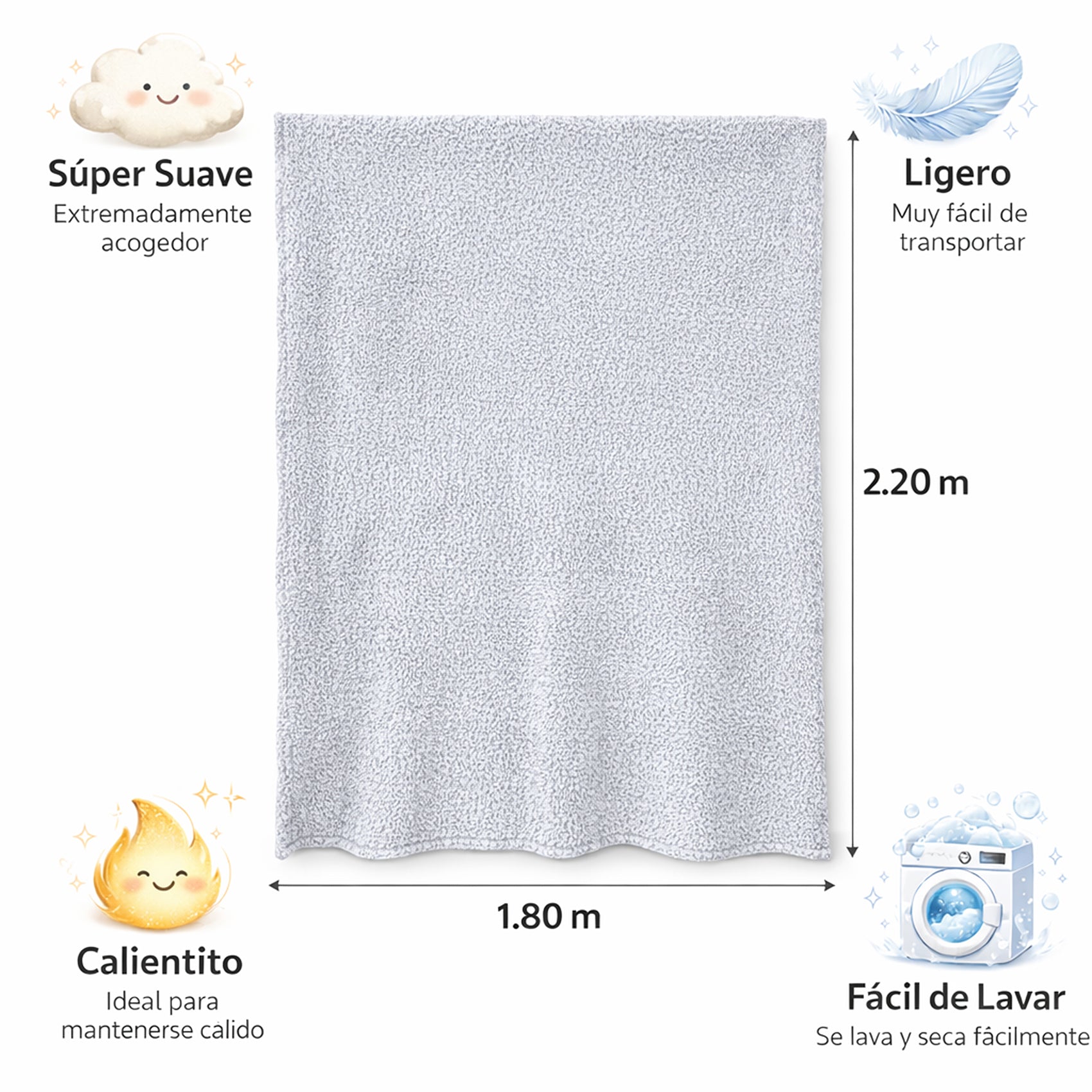 Cobertor Ovejita Ligero Matrimonial 1.80x2.10m Nevado Gris Providencia®