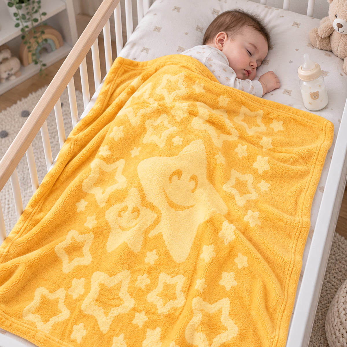 Cobertor Frazada Ligero Jacquard Cunero 90x110m Porvidencia® Estrellitas Amarillo