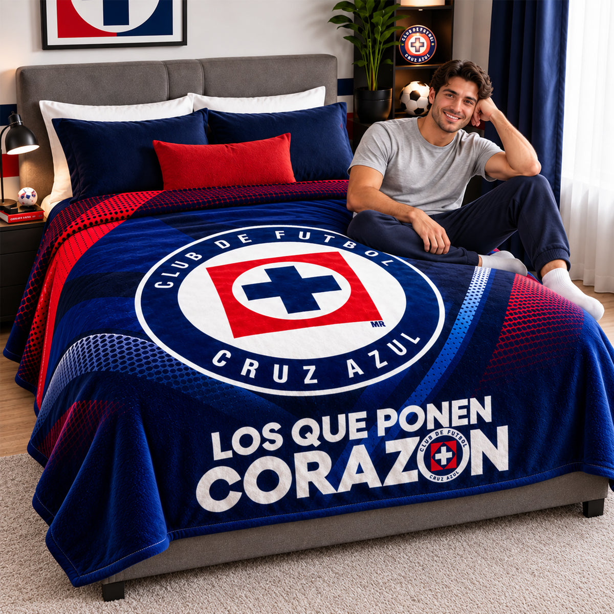 Frazada Ligera Super Suave Matrimonial Futbol Providencia® Cruz Azul Los Que Ponen El Corazón