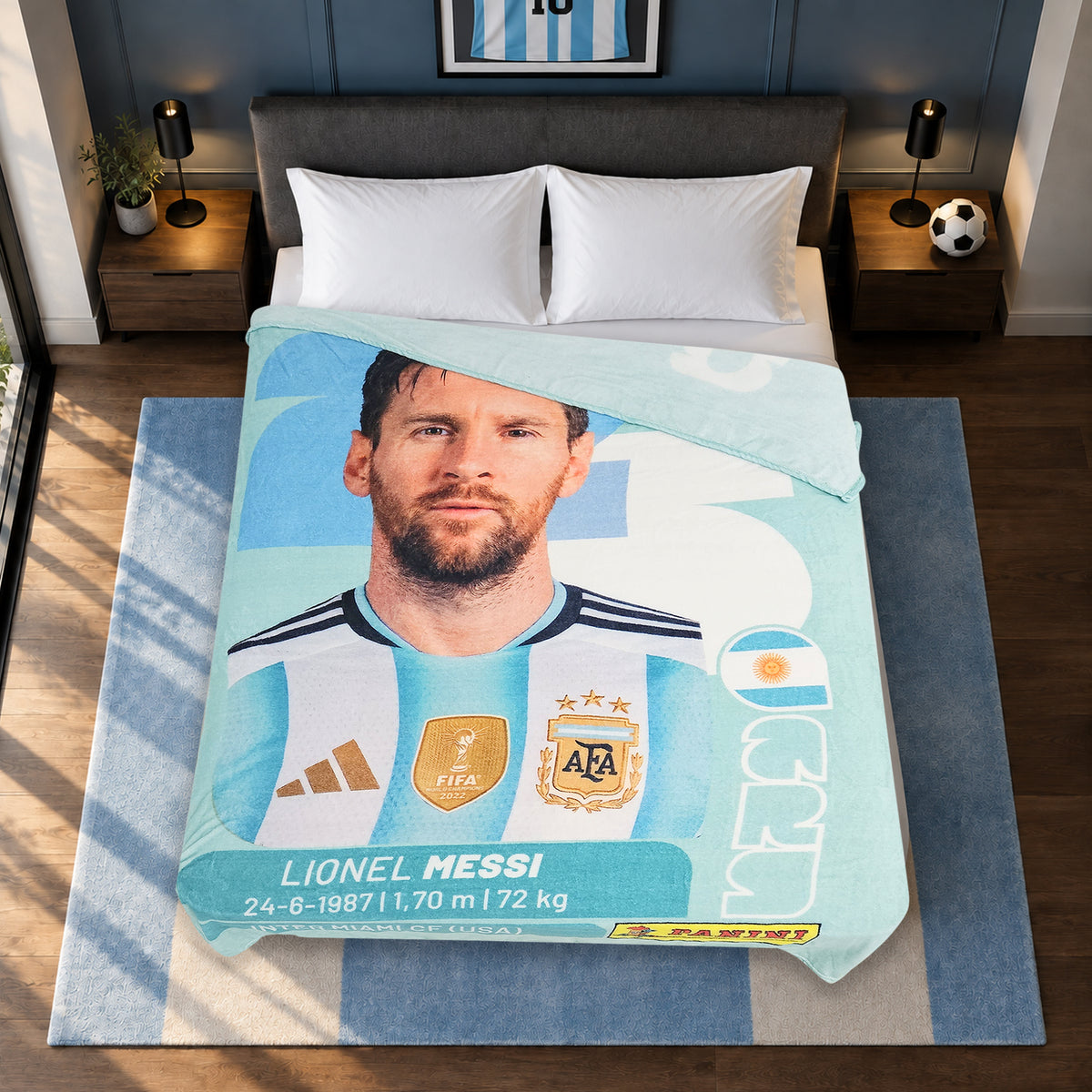 Frazada Ligera Super Suave Matrimonial Futbol Providencia® Messi Panni
