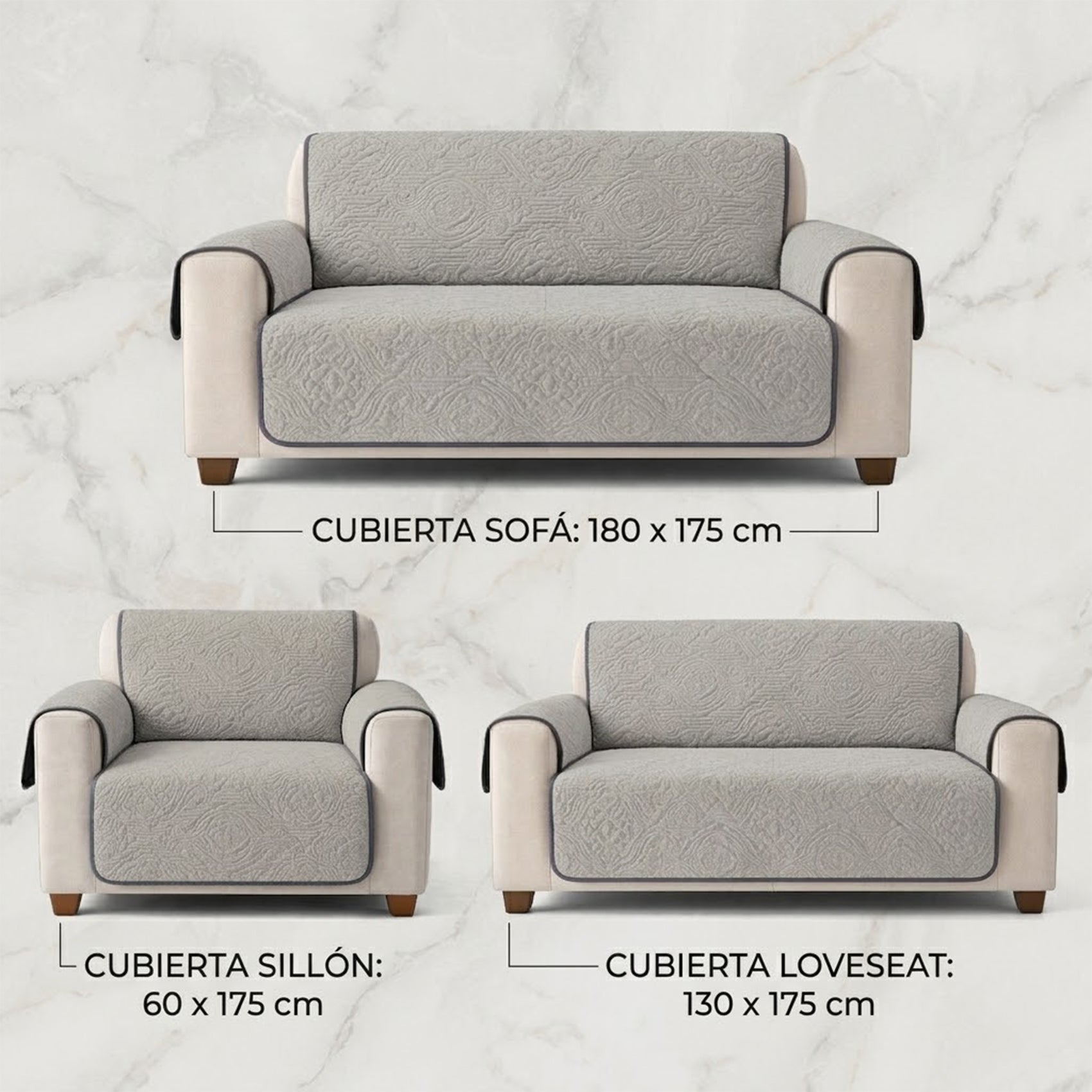 Cubre Sala Protector De Sillones 3pz Doble Vista Repelente Gris/Azul