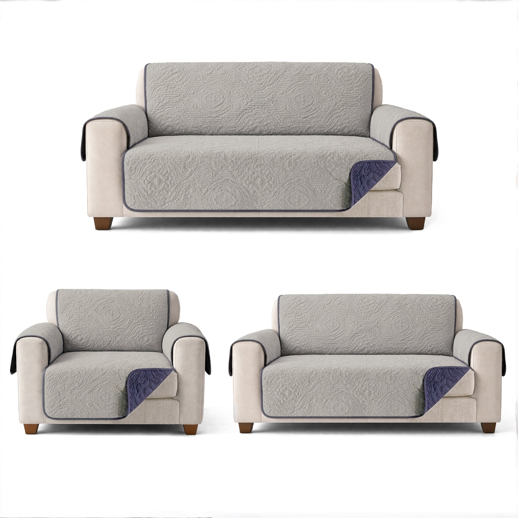 Cubre Sala Protector De Sillones 3pz Doble Vista Repelente Gris/Azul