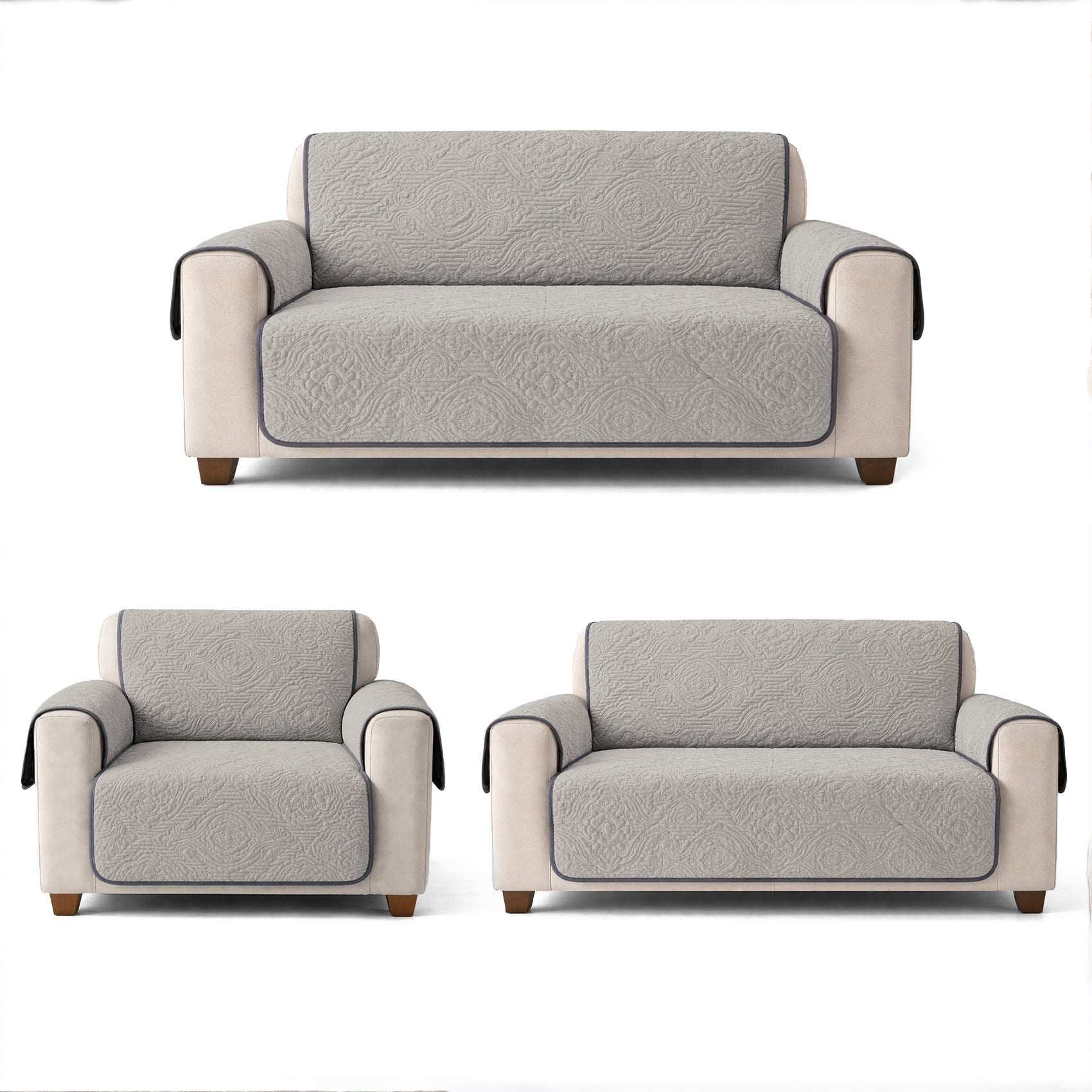 Cubre Sala Protector De Sillones 3pz Doble Vista Repelente Gris/Azul