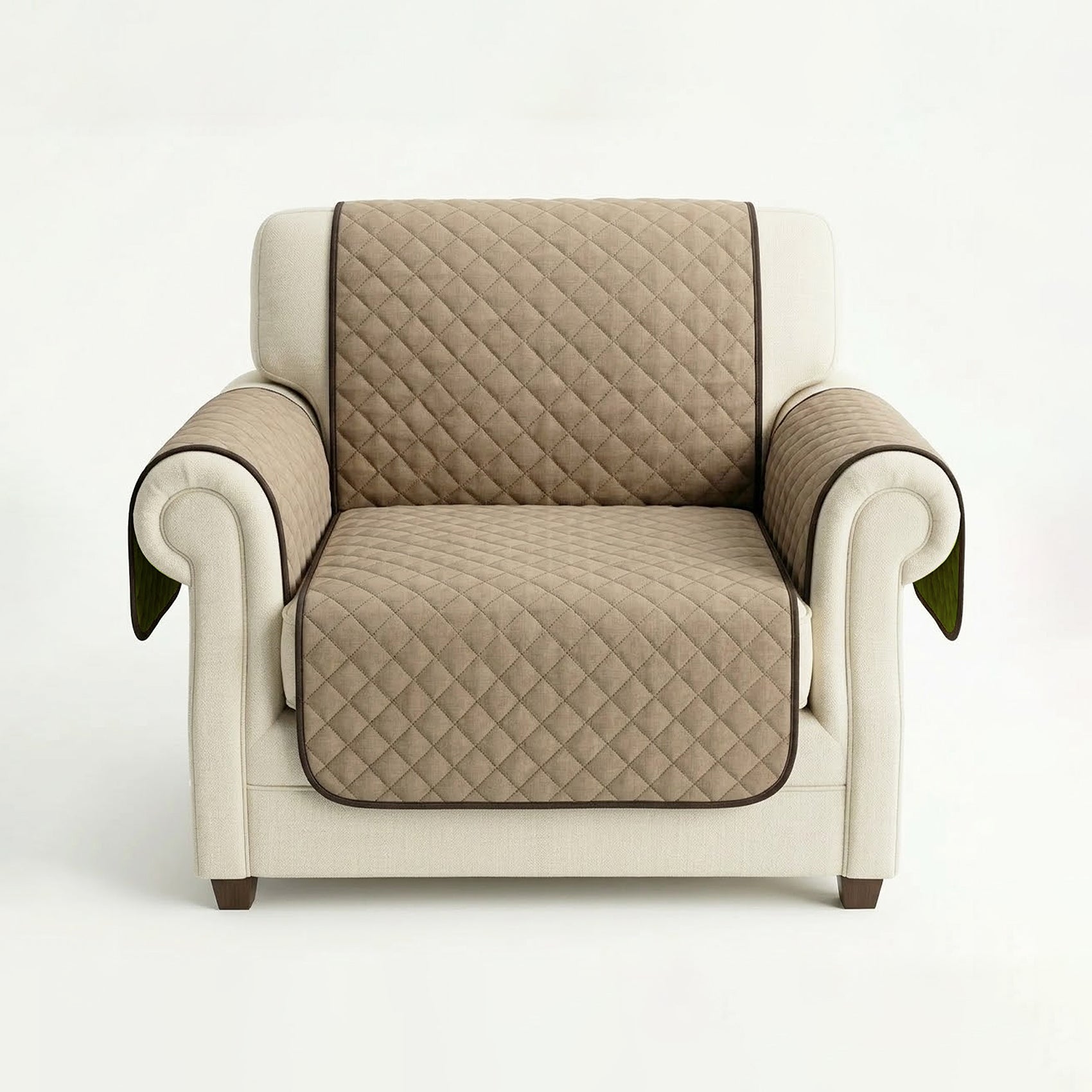 Cubre Sala Protector De Sillones 3pz Doble Vista Repelente Marrón claro/ Verde musgo