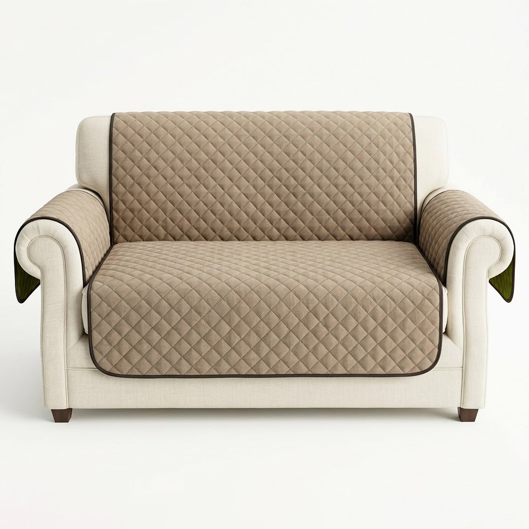 Cubre Sala Protector De Sillones 3pz Doble Vista Repelente Marrón claro/ Verde musgo
