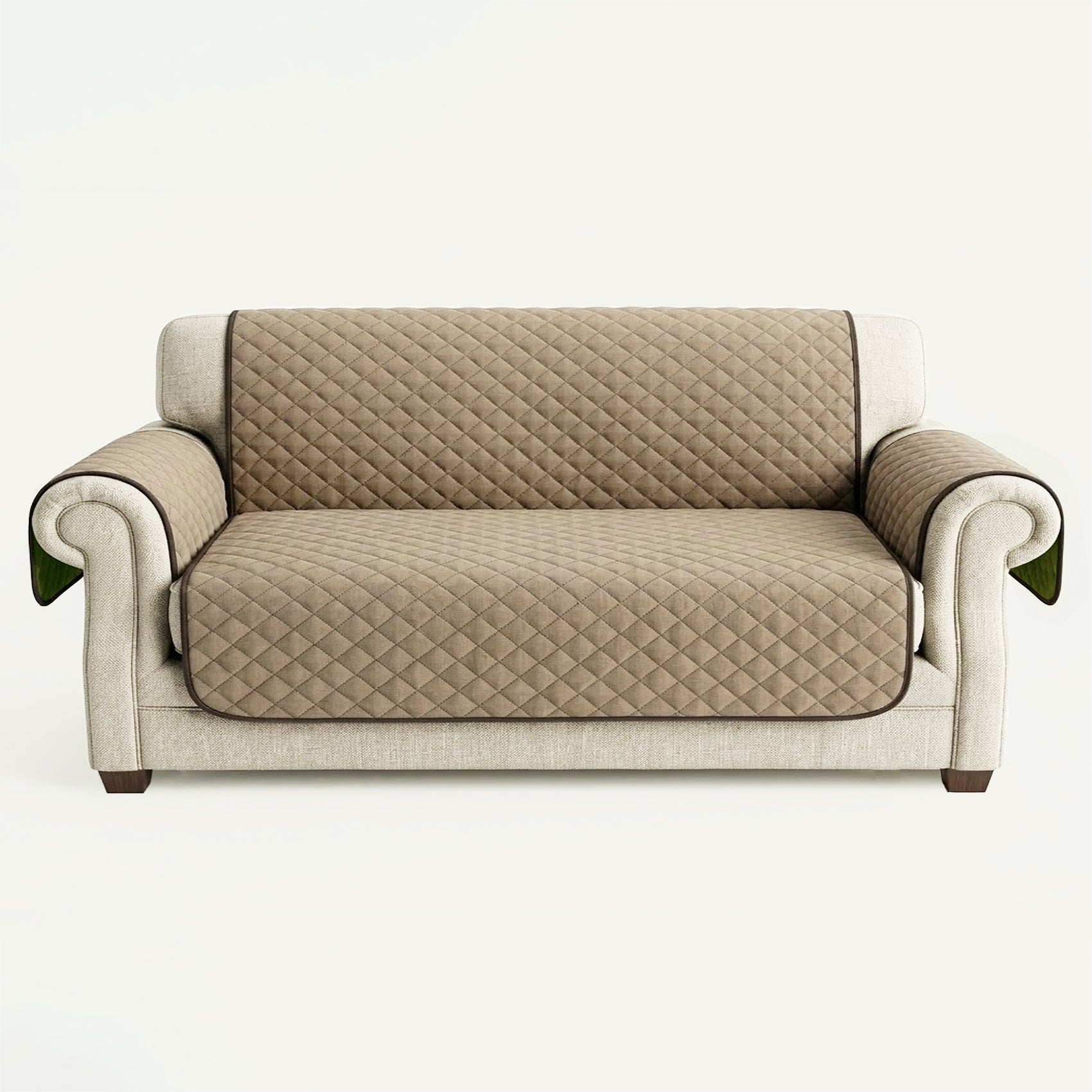 Cubre Sala Protector De Sillones 3pz Doble Vista Repelente Marrón claro/ Verde musgo