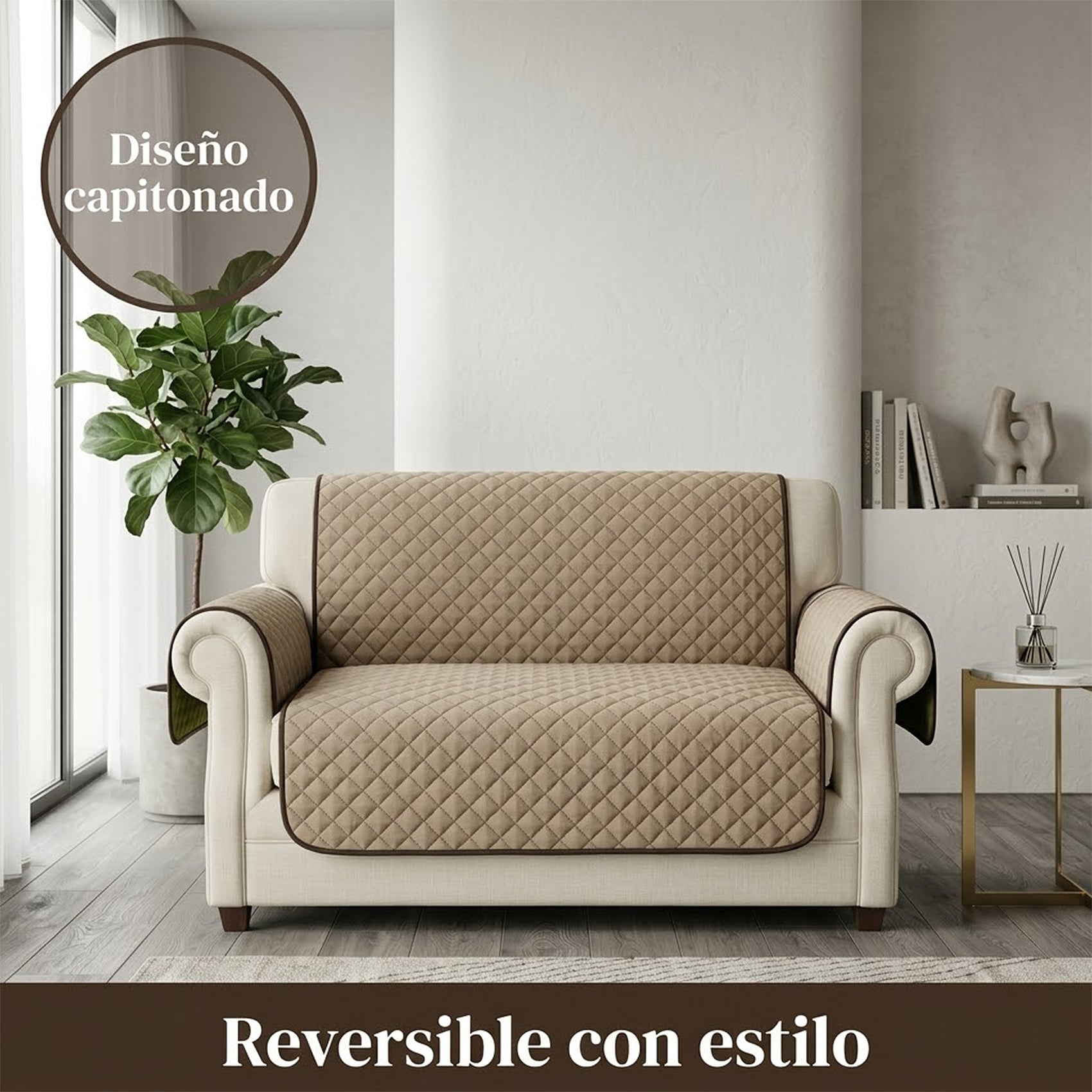 Cubre Sala Protector De Sillones 3pz Doble Vista Repelente Marrón claro/ Verde musgo