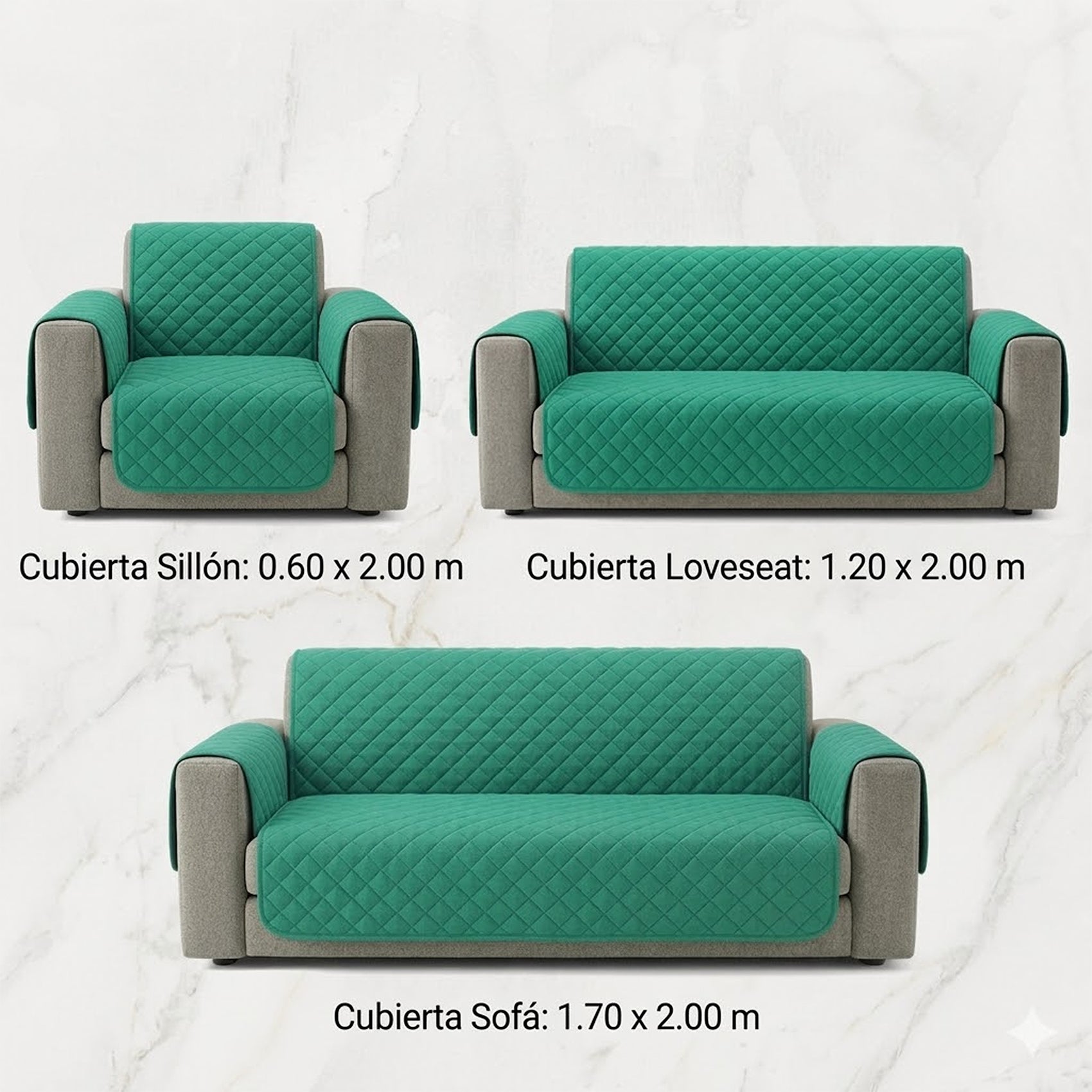 Cubre Sala Protector De Sillones 3pz Doble Vista Repelente Verde/ Azul petróleo