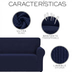 Cubre Sala Set 3 Piezas Estirable Ajuste Perfecto Azul Oscuro Geométrico