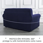 Cubre Sala Set 3 Piezas Estirable Ajuste Perfecto Azul Oscuro Geométrico
