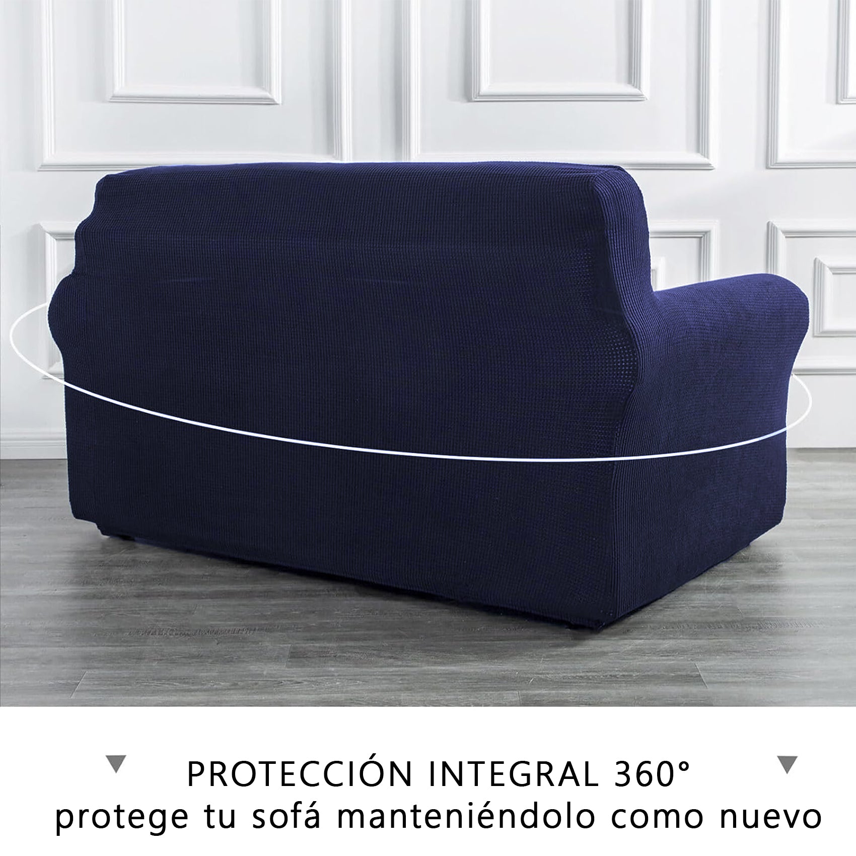 Cubre Sala Set 3 Piezas Estirable Ajuste Perfecto Azul Oscuro Geométrico