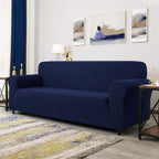 Cubre Sala Set 3 Piezas Estirable Ajuste Perfecto Azul Oscuro Geométrico