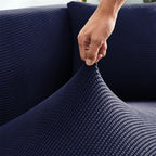 Cubre Sala Set 3 Piezas Estirable Ajuste Perfecto Azul Oscuro Geométrico