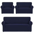 Cubre Sala Set 3 Piezas Estirable Ajuste Perfecto Azul Oscuro Geométrico